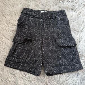 ZARA Girls Black Tweed Cargo Shorts Size 8